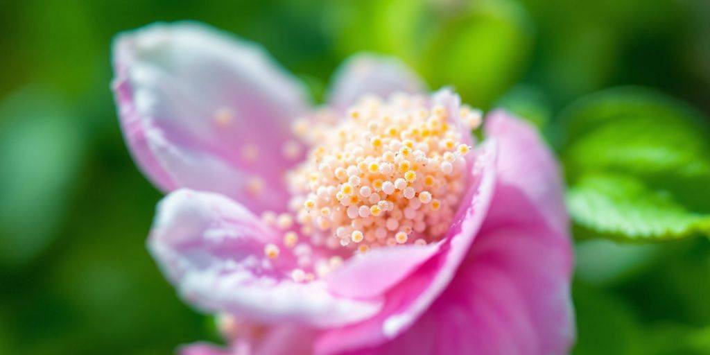 Nærbilde av pollen på blomsterblad.