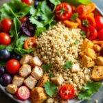 Glutenfri måltid med friske grønnsaker og quinoa.