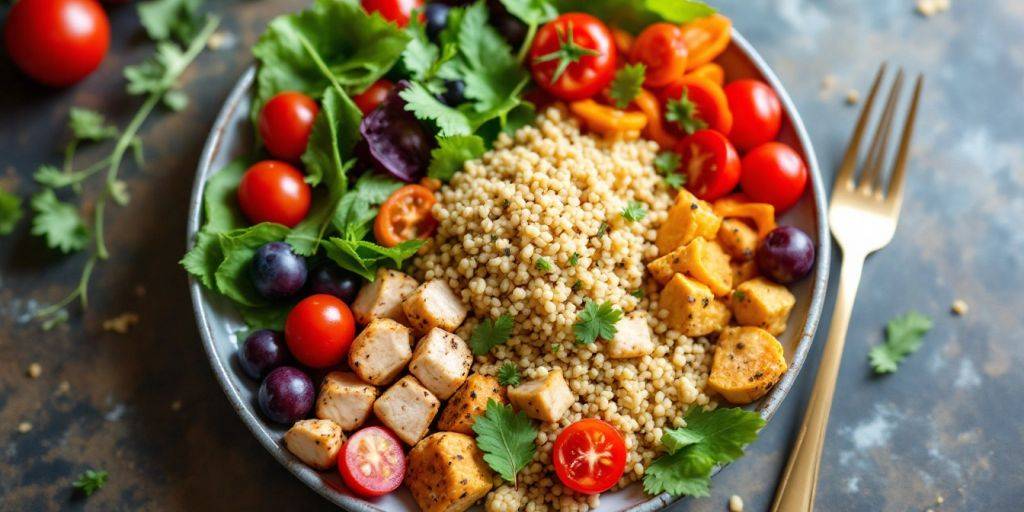 Glutenfri måltid med friske grønnsaker og quinoa.