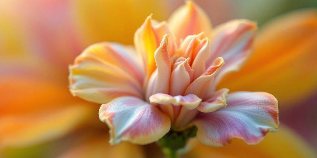 Uvanlig blomst med forvrengte kronblader og sterke farger.