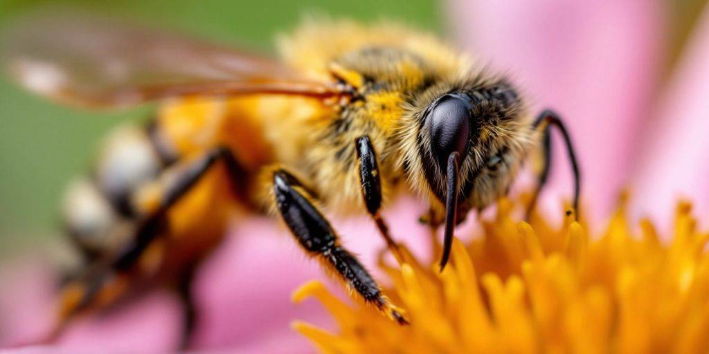 Nærbilde av en bie på en blomst.