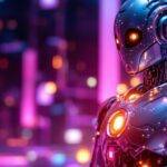 Bilde av en AI-robot med digitale mønstre.