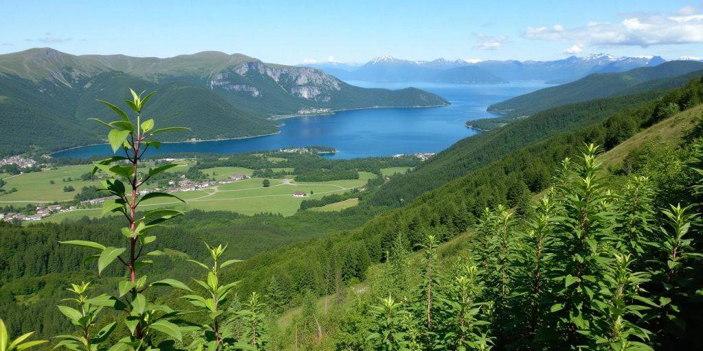 Naturskjønn utsikt over Hemjern med grønt landskap.