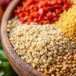 Glutenfrie korn og grønnsaker i en bolle.