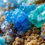 Alkalisk mineraler med krystallstrukturer i naturlige farger.