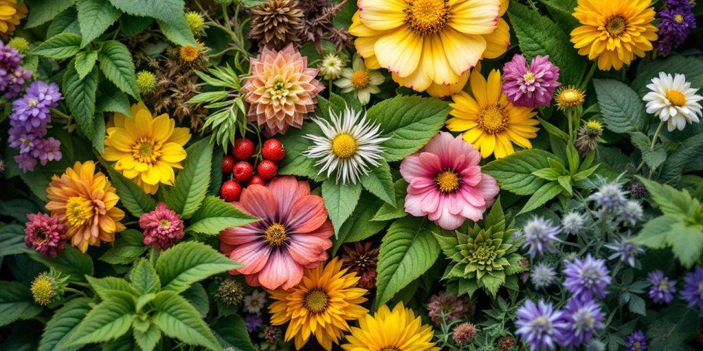 Nærbilde av allergiske planter med fargerike blomster.