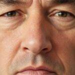 Person med akromegali, tydelige ansiktstrekk.