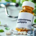 Pilleflaske med aldosteronantagonist og stetoskop.