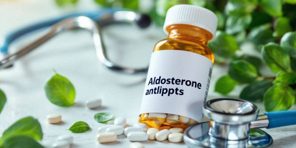 Pilleflaske med aldosteronantagonist og stetoskop.