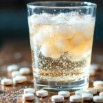 Bilde av et glass med bruset antacid.