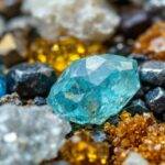 Nærbilde av forskjellige anorganiske mineraler.