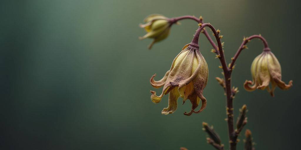 Visne plante med bølgende blader i dempet lys.